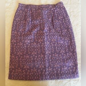 Vivienne Tam Purple Damask Pattern Cotton Linen-Blend Skirt